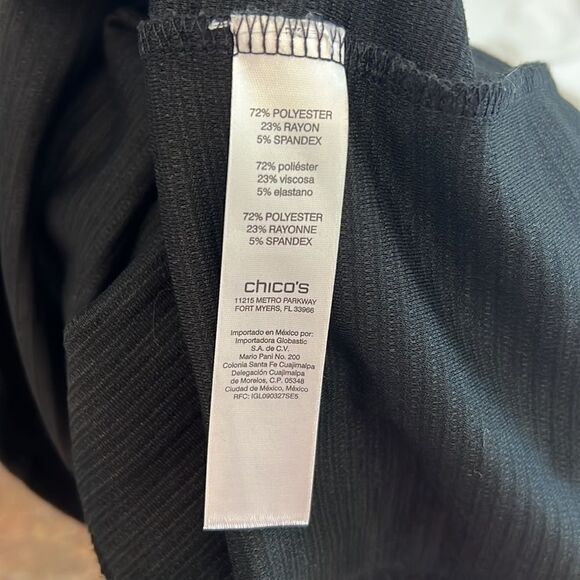 Chicos Dress Size 2 Black Scoop Neck Short Sleeve Ribbed Midi - Picture 10 of 11